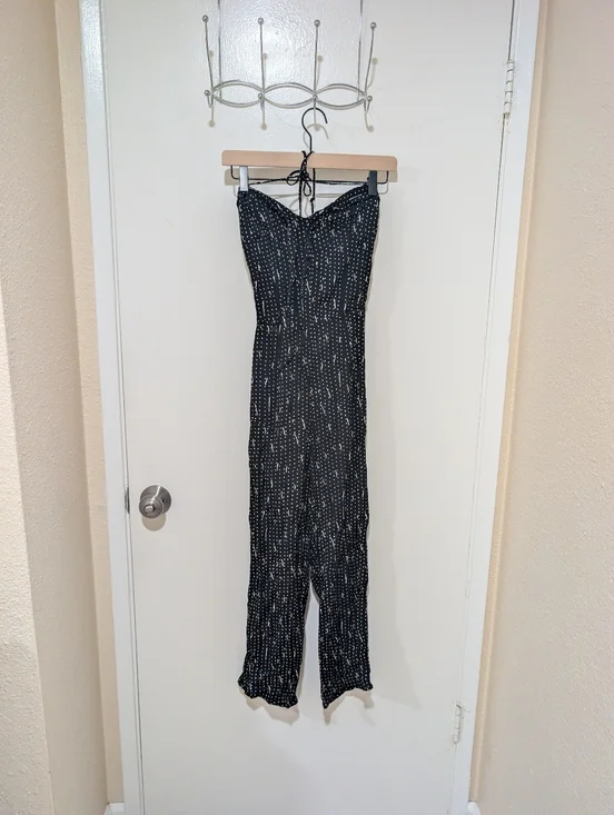 Reformation Black and White Viscose Halter Jumpsuit - Picture 1 of 11